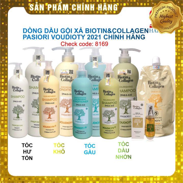 BỘ DẦU GỘI XẢ VOUDIOTY NOURISHING BIOTIN &amp; COLLAGEN XANH RÊU 2021 MỀM MƯỢT NGĂN GÃY RỤNG CHO TÓC DẦU NHỜN 500ML*2