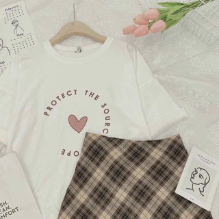 Set áo tim kèm chân váy kẻ