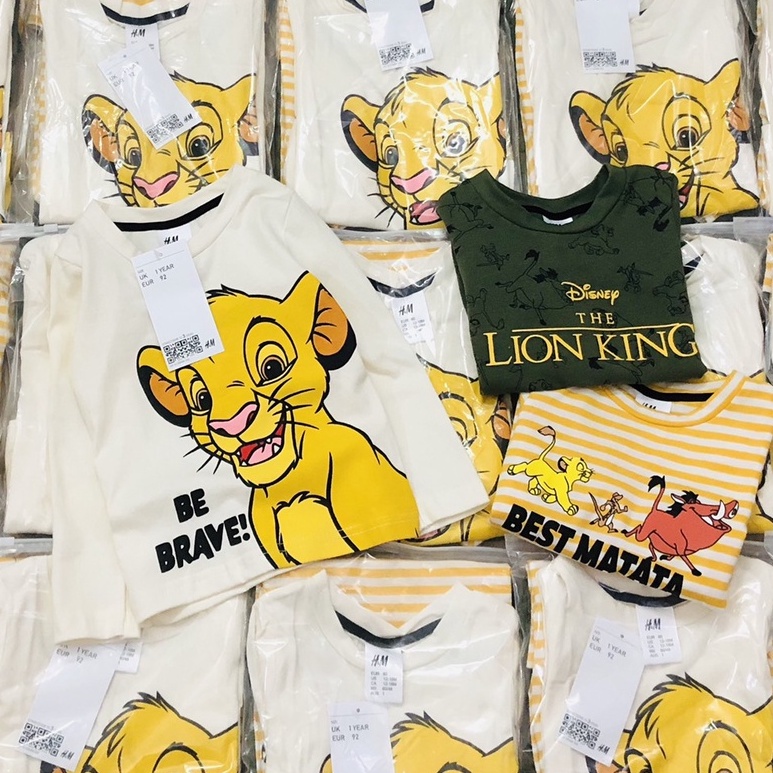 Áo thun dài tay bé trai - Set 3 áo dài tay Lion HM cho bé trai size 1-6 tuổi