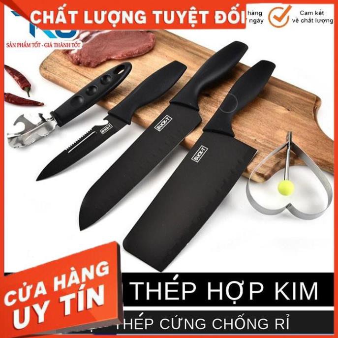 Bộ dao 5 món làm bếp đa năng thép hợp kim không gỉ cao cấp - Màu Đen