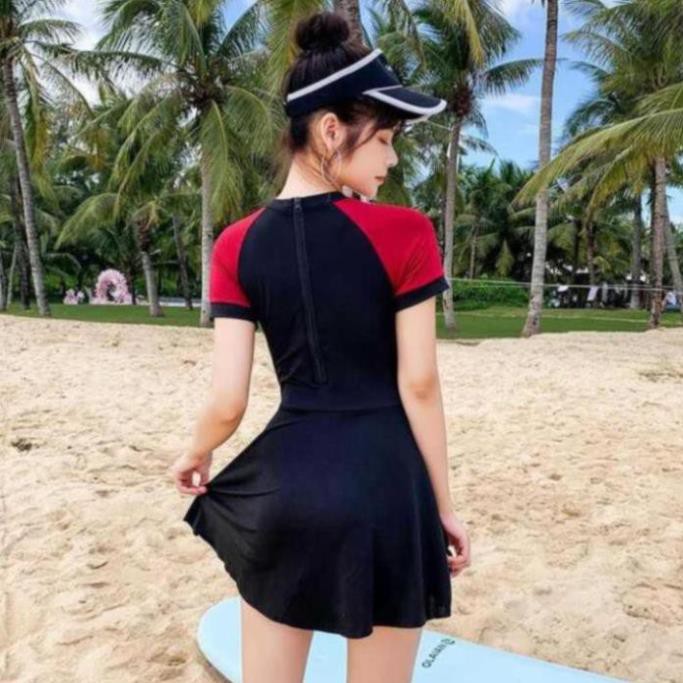 Bộ Đồ Bơi Nữ Một Mảnh, Tay Ngắn, Quần Váy Có Quần Boxer Bên Trong, An Toàn, Kín Đáo, Dễ Thương | BigBuy360 - bigbuy360.vn