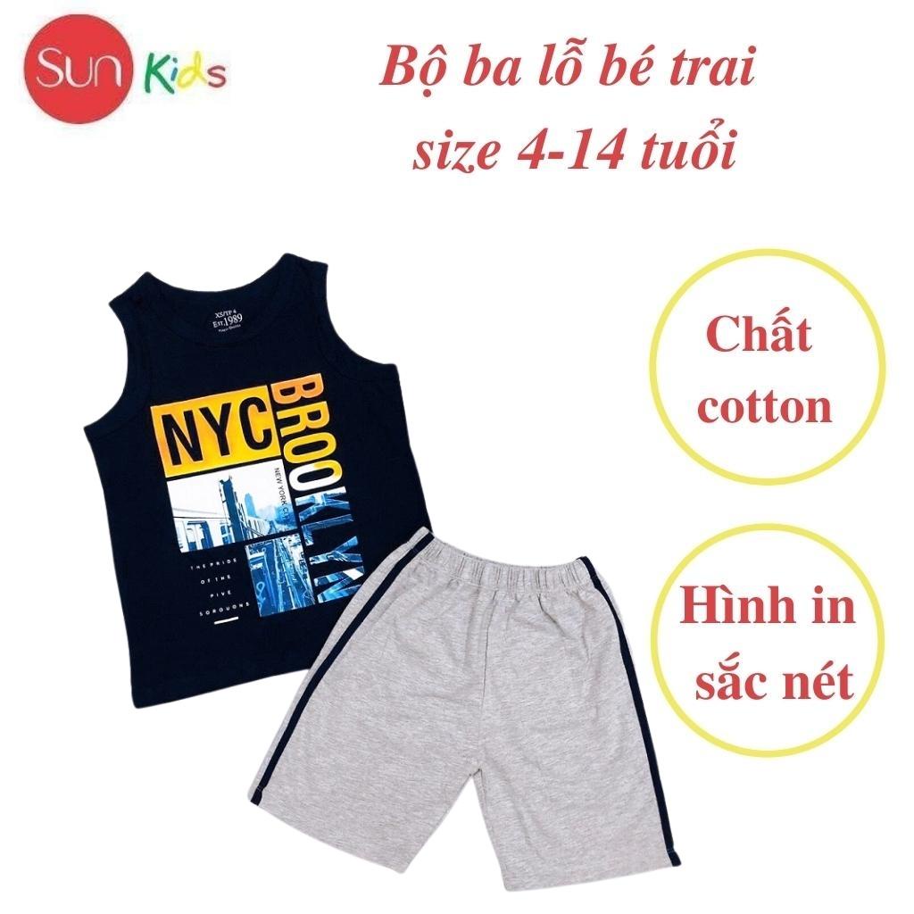 Đồ bộ bé trai, bộ ba lỗ cho bé chất thun cotton, nhiều màu, size 4-14 tuổi - SUNKIDS