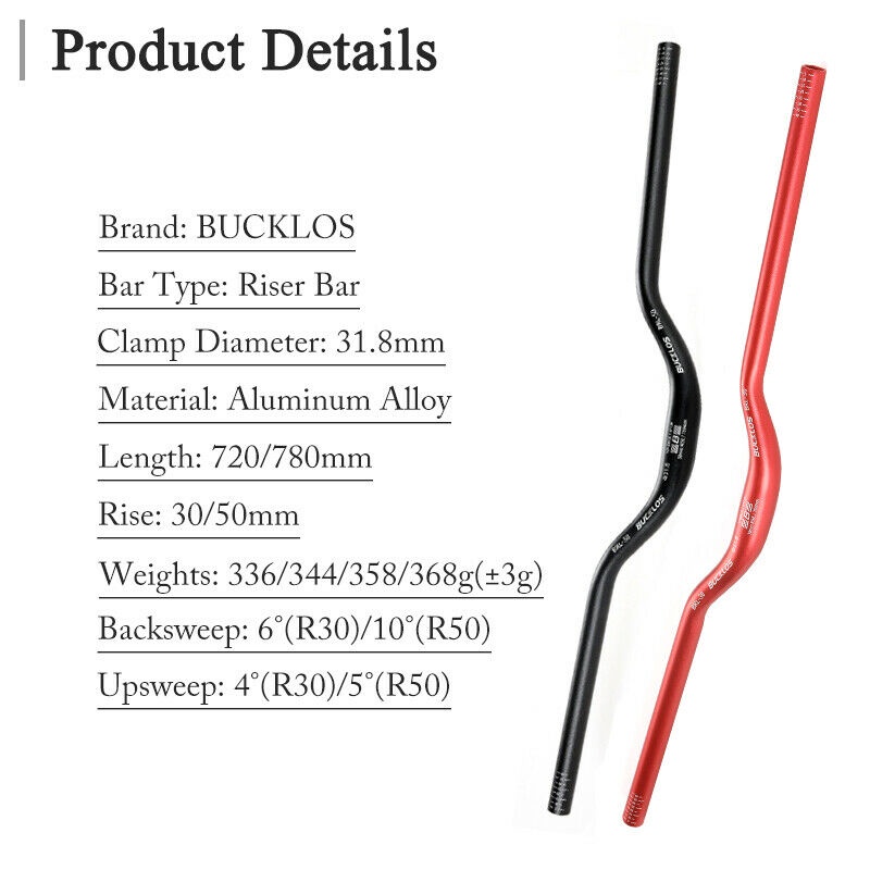 Xe đạp leo núi BUCKLOS Tay lái 31,8mm BMX Nhôm 720 / 780mm Riser Bar Phụ tùng xe đạp