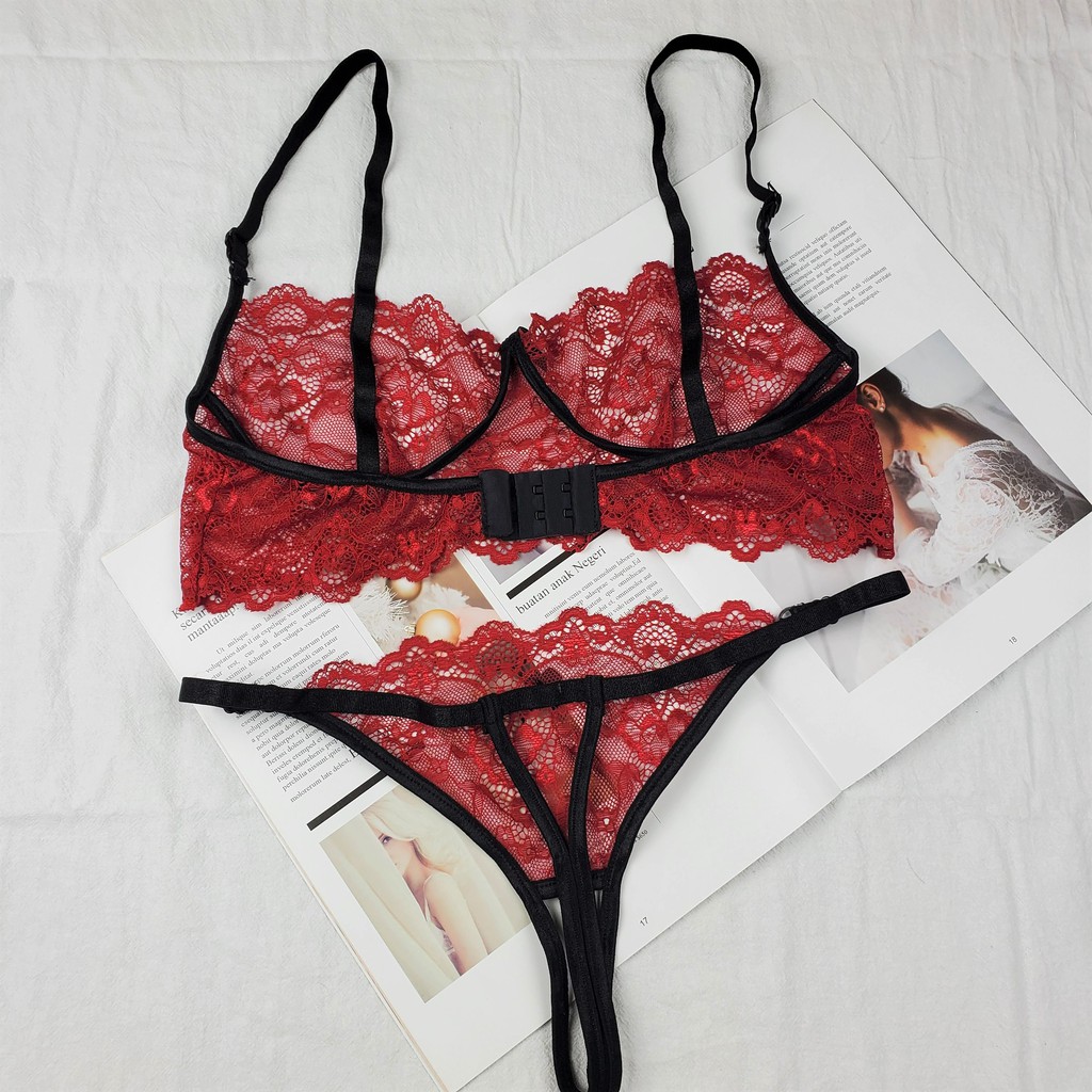 Bộ đồ lót ren sexy🔥 NS186 ren màu đỏ hoa văn không gọng không mút gợi cảm quần không đáy Nhà Sò Bra.com | BigBuy360 - bigbuy360.vn
