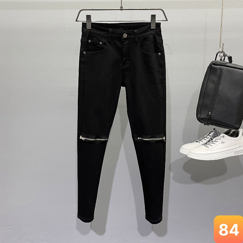 Quần jeans nam màu đen trơn rách gối chất liệu bò jean cao cấp co dãn 4 chiều đẹp form rin skinny LAVADO4
