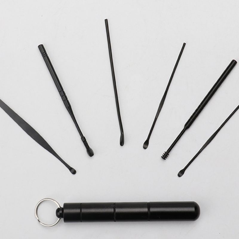 Set 6 Dụng Cụ Lấy Ráy Tai Bằng Thép Không Gỉ Hình Xoắn Ốc Kèm Móc Khóa Chống Thấm Nước YOUYO