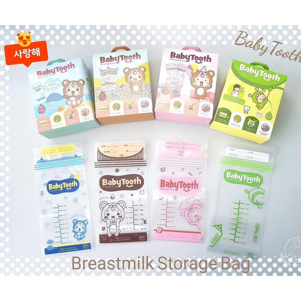 Hộp 30 túi trữ sữa Babytooth siêu kute nhiều màu