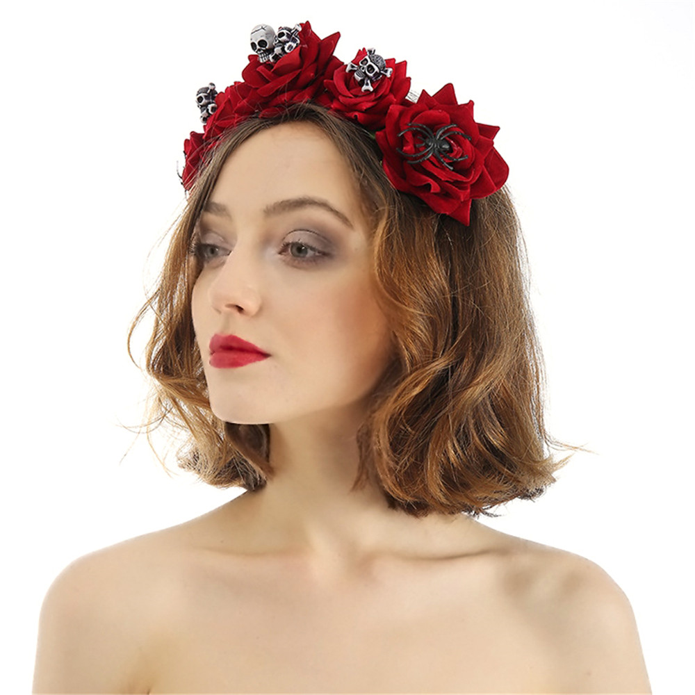 Băng đô cài tóc hoa hồng đỏ phong cách gothic dùng làm phụ kiện chụp ảnh dành cho cô dâu