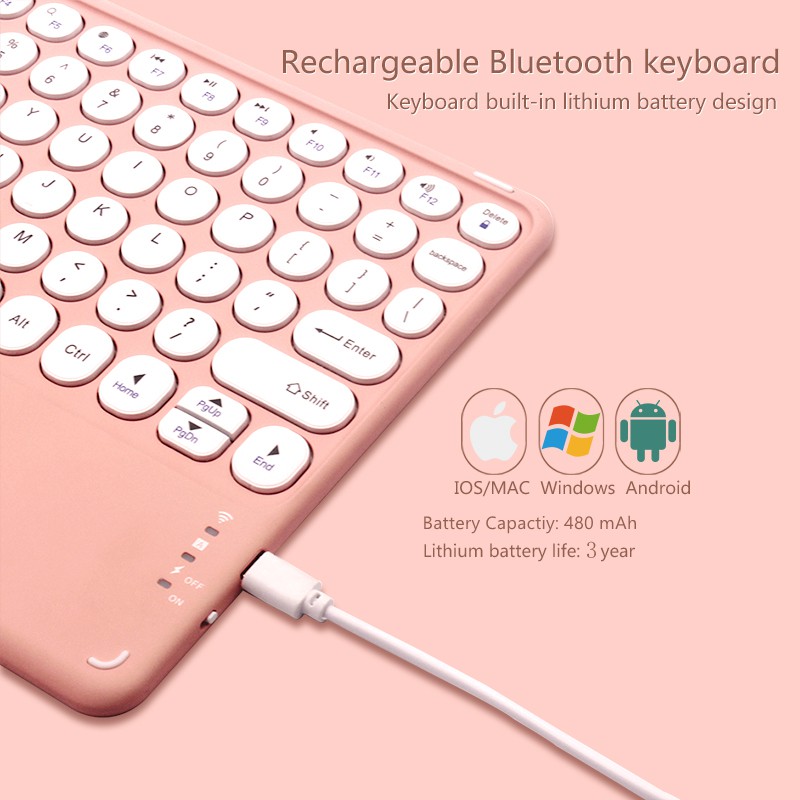 Colorful Wireless Touchpad Bluetooth Keyboard &amp; Mouse Universal For Apple IOS Android Windows 10 inch Tablet iPad Keyboard Round Keycaps Magnetic Detachable Keyboard Built-in Smart Touchpad Trackpad