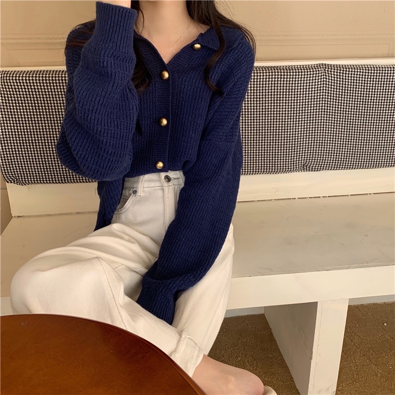 Áo Len Nữ Cardigan Cổ Polo Mix Hàng Cúc Dáng Basic Chất Len Dày Dặn Mẫu Thu Đông 2022