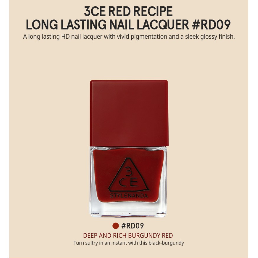 SƠN MÓNG TAY [3CE] RED RECIPE LONG LASTING NAIL LACQUER #RD09