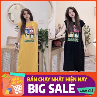 Váy suông - Đầm suông tay hến in chữ miccky mouse from rộng