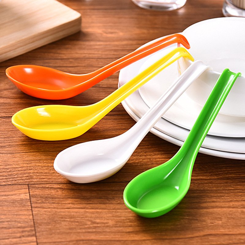 Muỗng cơm, soup cán dài bằng nhựa melamine nhiều màu cán móc chống trơn tuột