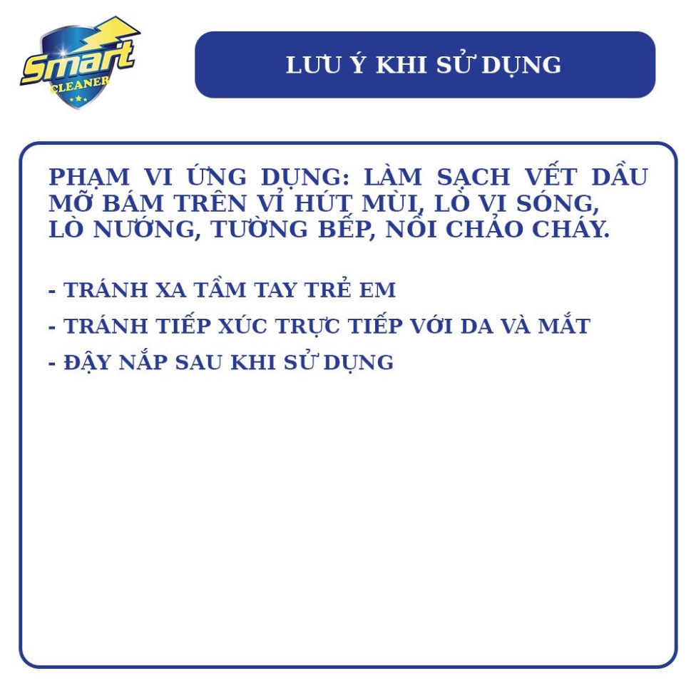 Nước tẩy rửa dầu mỡ lâu ngày nhà bếp SMART làm sạch nhanh không cần cọ rửa xoong nồi, máy hút mùi 300/500ml