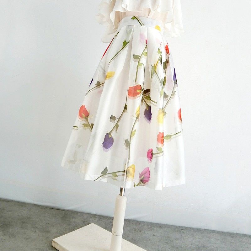 Chân Váy Xòe Lưng Cao In Họa Tiết Thời Trang Cho Nữ