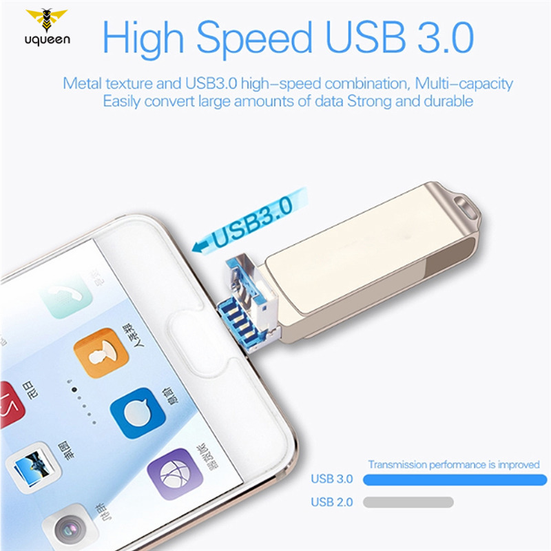 Bộ nhớ flash USB 3.0 3 trong 1 dành cho iOS iPhone 128GB 64GB 32GB 16GB