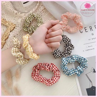 Dây Buộc Tóc Scrunchies, Dây Cột Tóc Scrunchies Họa Tiết Caro Nhiều Màu Xinh Xắn