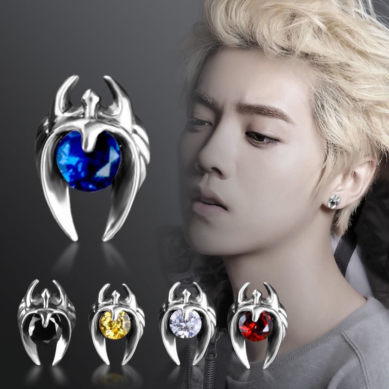Bông tai mạ bạc 925 hình nhện🕷Bông tai đính đá phong cách Retro Hàn Quốc cho nam