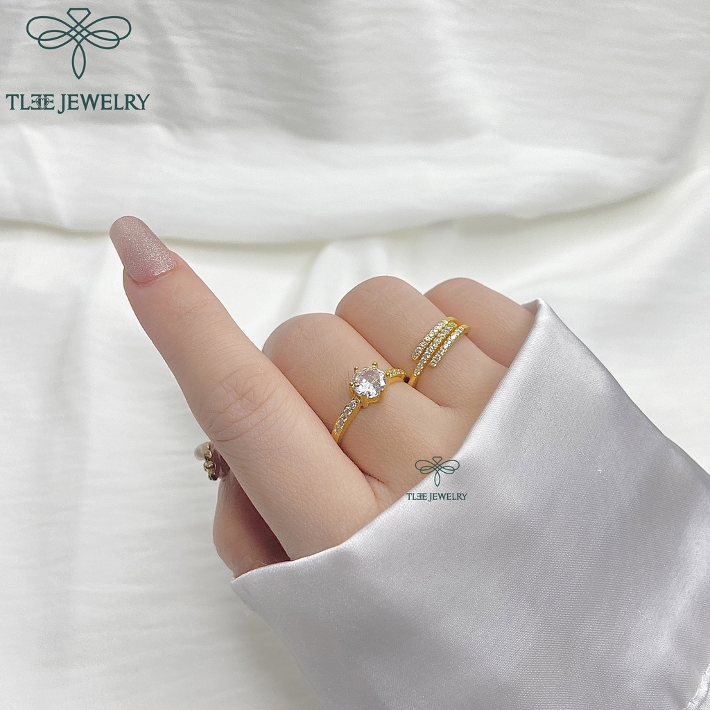 Nhẫn bạc nữ TLEE ghép mạ vàng 14k nạm đá cao cấp TleeJewelry A0133
