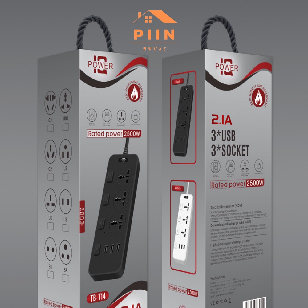 Ổ cắm điện đa năng thông minh PIIN HOUSE 3 cổng USB, 3 nút nguồn an toàn tuyệt đối, tiết kiệm điện năng
