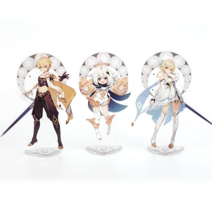 Mô hình standee Traveler Lumine Aether Paimon mica standee GENSHIN IMPACT anime chibi trang trí trưng bày