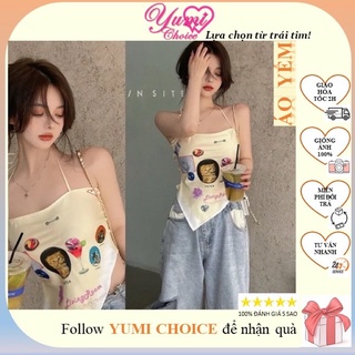 Áo yếm croptop hai dây /FREESHIP/ Áo hai dây in hình hoạ tiết cute hoạ tiết thổ cẩm sành điệu phong cách Hàn Quốc