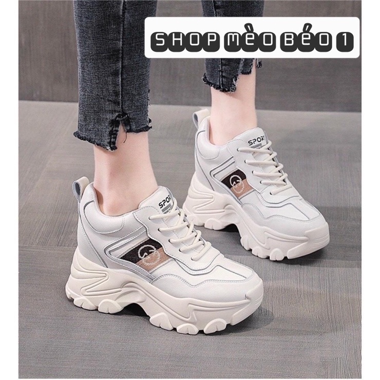 Giày thể thao sneaker gc trắng vạch màu kẻ chéo đế cao fullbox