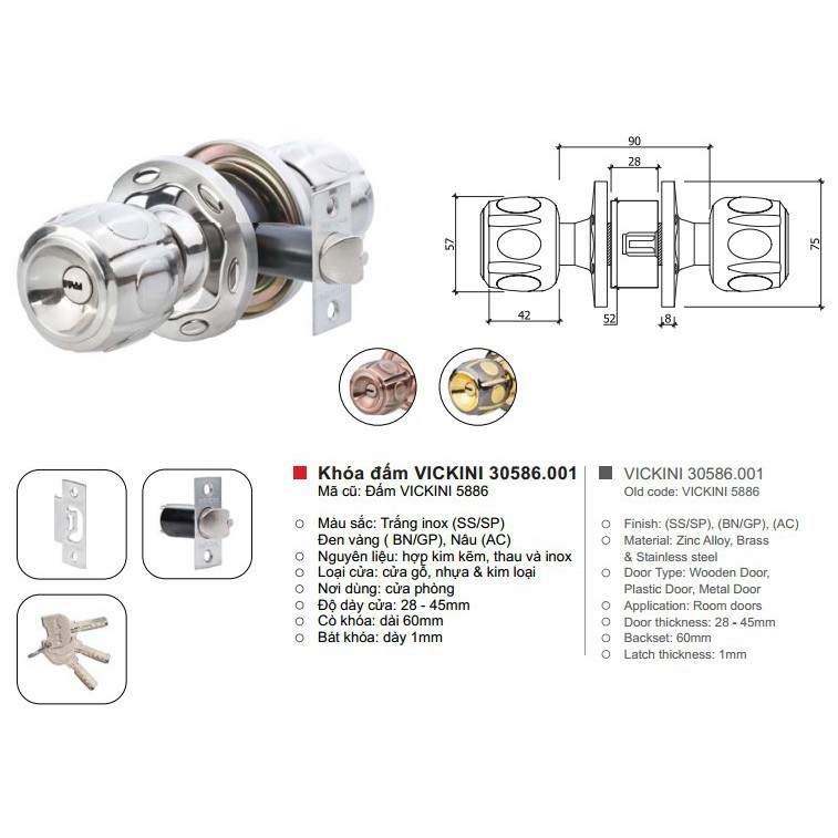 phụ kiện Khóa tròn VICKINI 30586.001 BN/GP đen vàng giá rẻ