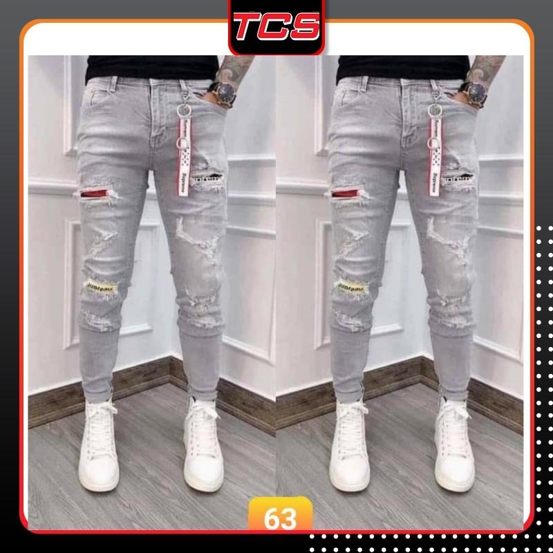 Quần jean nam rách màu xám rách ôm lưng cao đẹp phong cách TCS 63