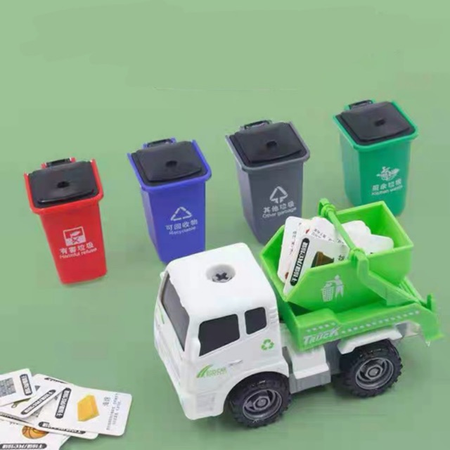 Bộ tháo lắp sửa chữa 2 xe tải kèm 4 thùng rác vệ sinh môi trường  cho bé