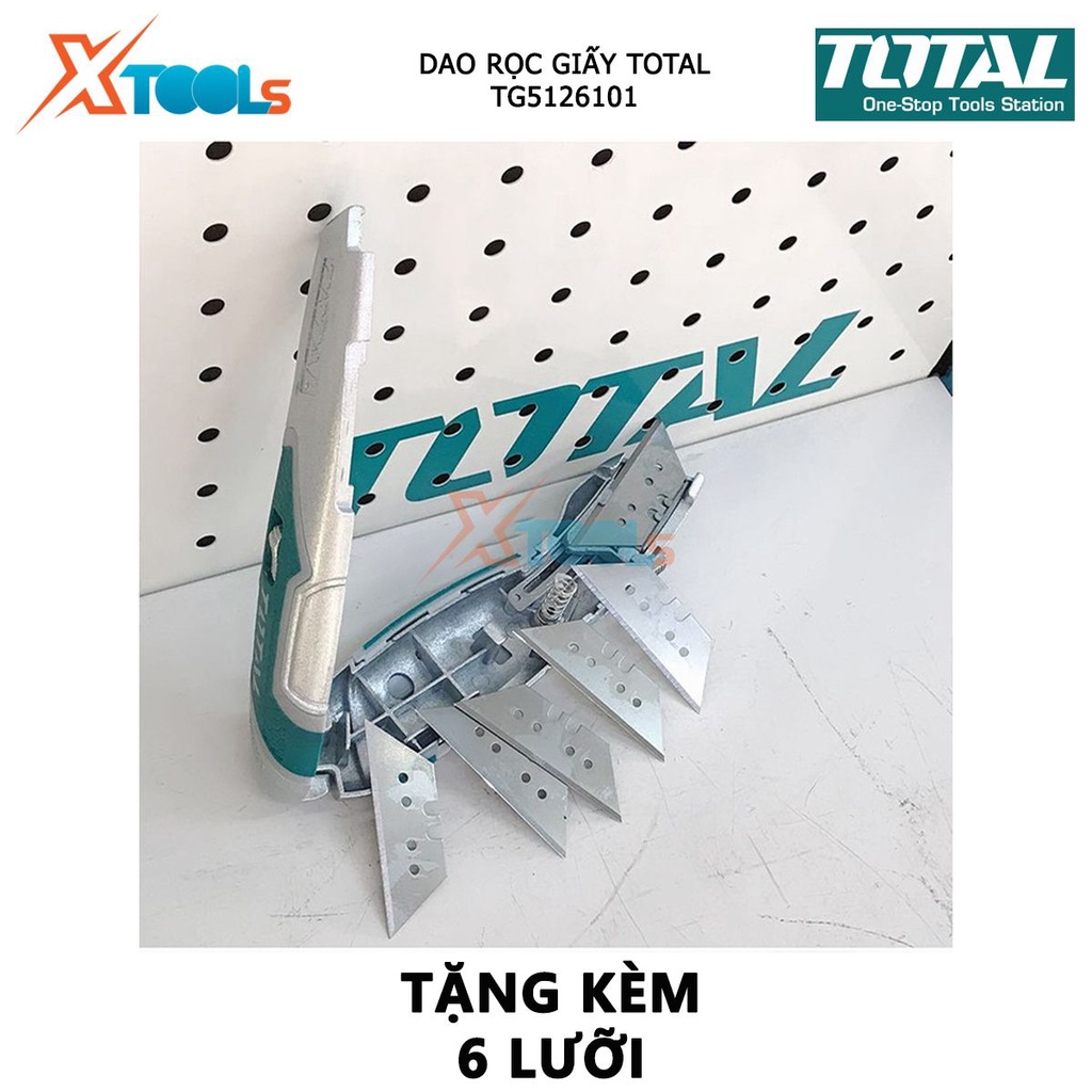 Dao rọc giấy TOTAL TG5126101 | dao cắt tiện dụng kích thước lưỡi 19 x 61mm, kèm 6 lưỡi cắt dán giấy, các loại hộp tiện l