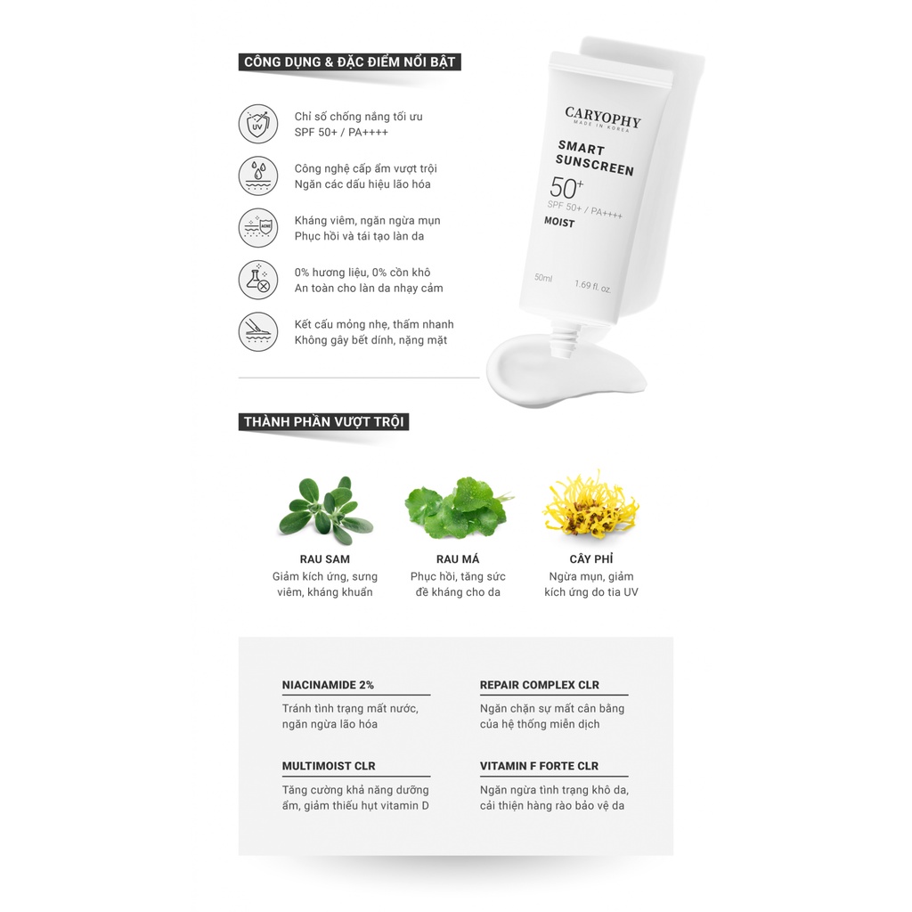 Kem Chống Nắng Dưỡng Ẩm Caryophy Smart Sunscreen Moist SPF50+ PA++++