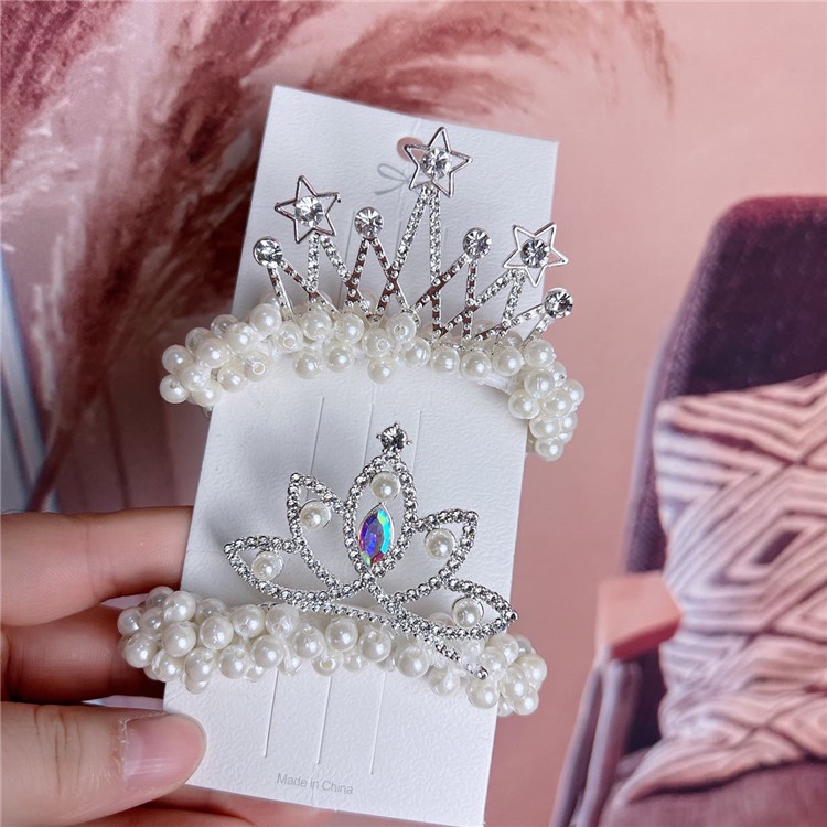 Dây buộc tóc vòng ngọc trai nhân tạo vương niệm cho bé, dây chun buộc tóc vương niệm đính đá ( giao ngẫu nhiên hình )