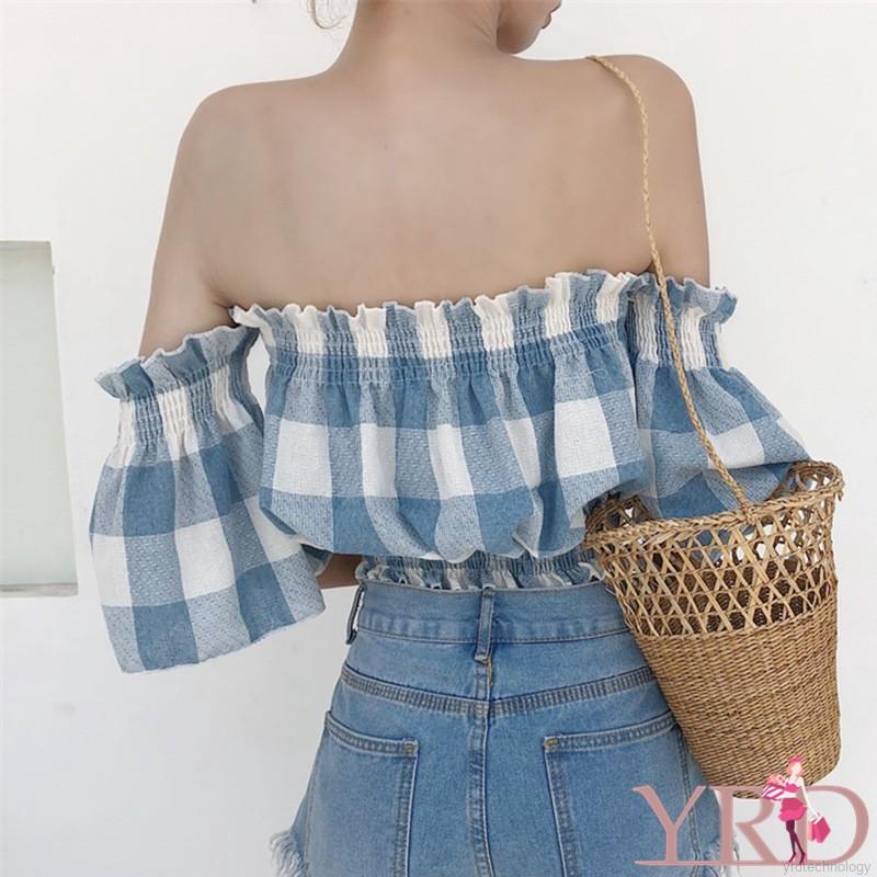 FREESHIP ĐƠN 99K_ Áo croptop trễ vai tay loe phong cách Hàn Quốc