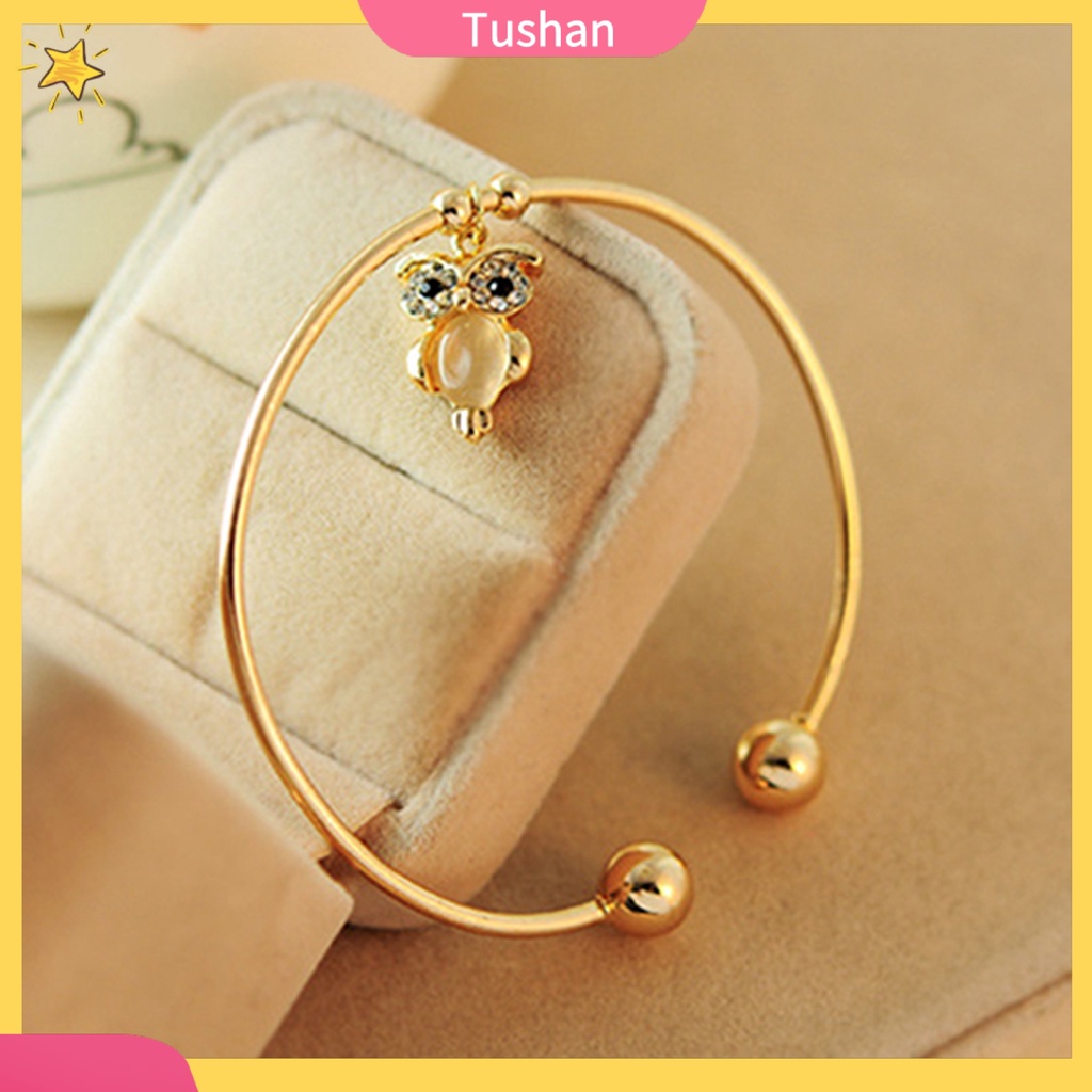 Vòng tay mạ vàng đính đá hình cú mèo đáng yêu