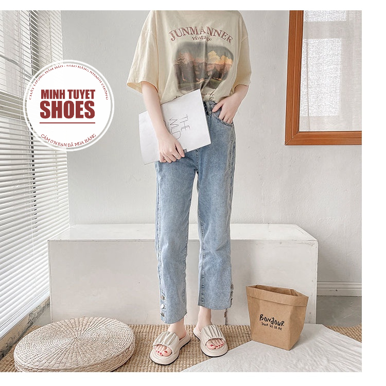 Dép bánh mì quai ngang bản rộng chữ YS đế cao tôn dáng phong cách hàn quốc ulzzang mã DYS MINHTUYETSHOES