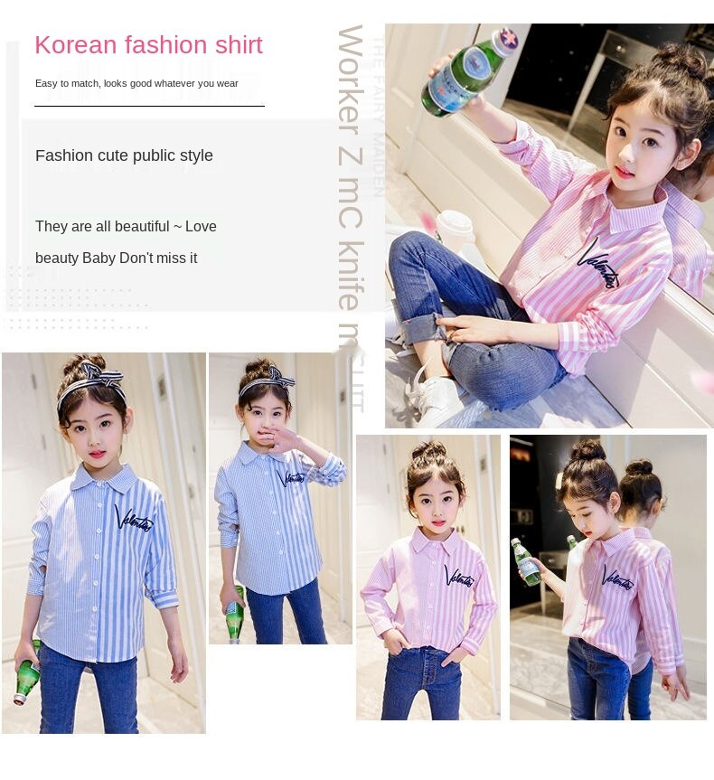 Áo sơ mi tay dài phong cách Hàn Quốc thời trang cho bé gái