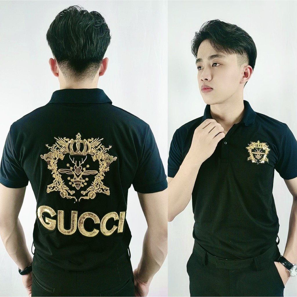 Áo thun nam đính đá thêu kim sa có cổ tay ngắn chất cotton (dainghia7993) | BigBuy360 - bigbuy360.vn