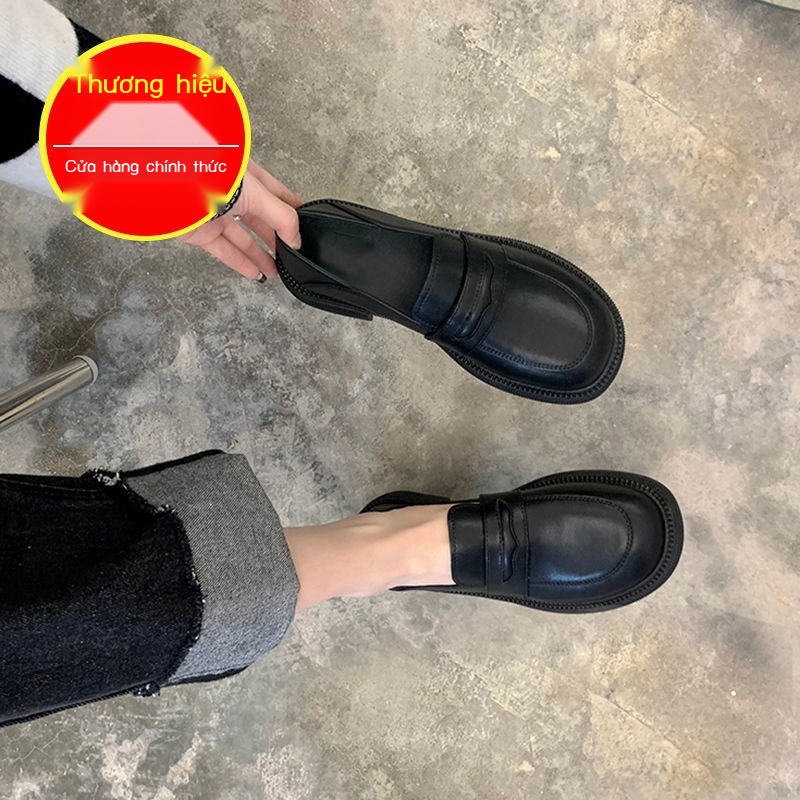 Giày da của phụ nữ 2022 mới phong cách Anh giày da nhỏ của phụ nữ giày beanie đế thấp của phụ nữ giày da mềm giày lười n
