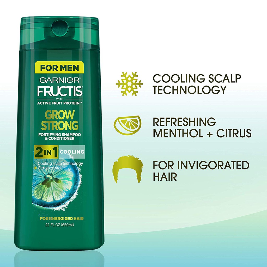 Dầu gội &amp; xả cho nam giúp tóc khỏe Garnier Hair Care Fructis Men's Grow Strong Cooling 2N1 Shampoo and Conditioner 650ml