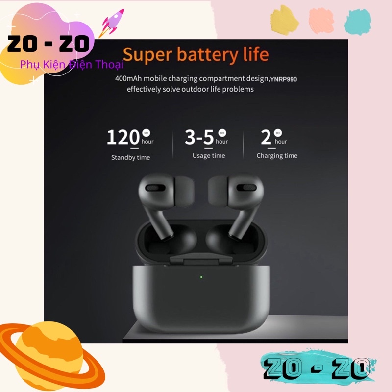 Tai nghe bletooth Air Pro Black Rep 1:1, Màu đen nhám huyền bí, Có chống ồn, đỏi tên, Định vị, Sạc không dây.