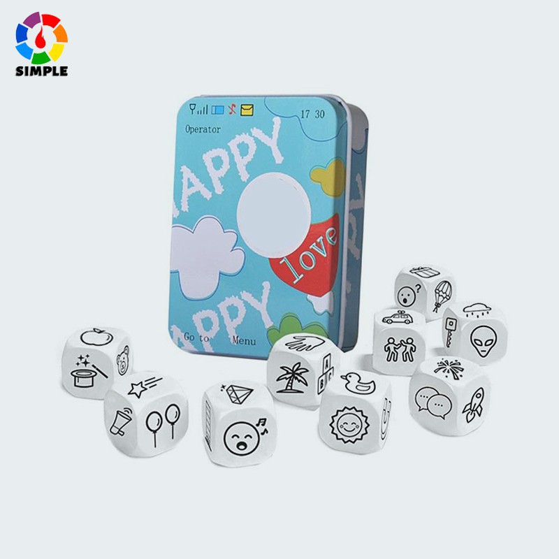 Story Dice Puzzle Board Game Bộ đồ chơi xúc xắc kể chuyện tiếng anh kèm hộp kim loại loại vui nhộn cho gia đình/tiệc tùn