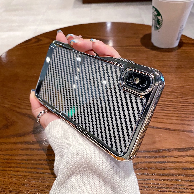 Ốp Điện Thoại Mềm Trong Suốt Kiểu Vuông Mạ Điện Họa Tiết Kẻ Sọc Cho iPhone X XR XS MAX 7 8 Plus SE 2020 2022