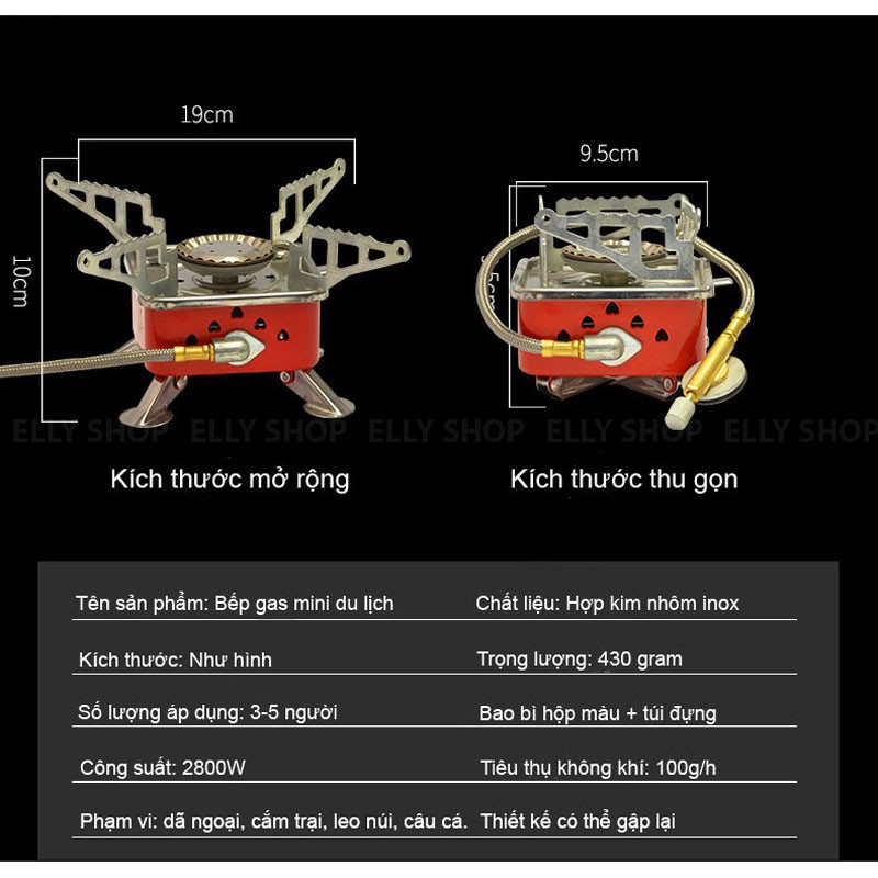 Bếp Gas Mini Du Lịch Dã Ngoại Gấp Gọn Kèm Dây Nối Bình Gas - Bếp Gas Đi Phượt Cắm Trại Vt168