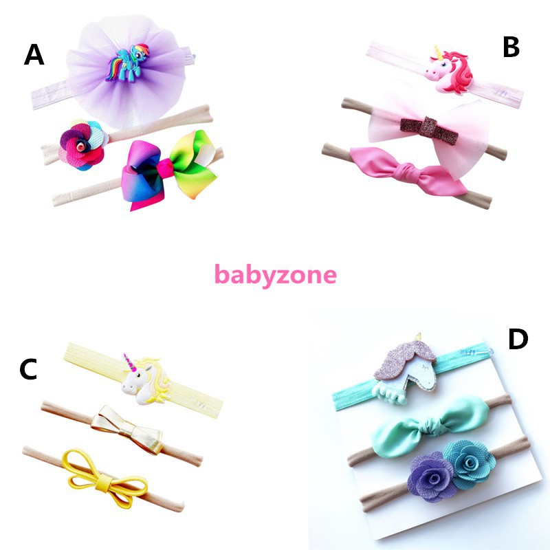 Bộ 3 Băng Đô Hoa Và Kỳ Lân Phối Ruy Băng Và Ren Dễ Thương Cho Bé Gái