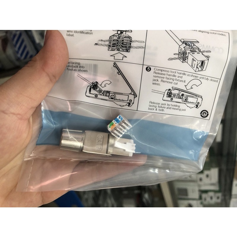 ĐẦU BẤM HẠT MẠNG CAT7 STP KHÔNG DÙNG TOOL, CHỐNG NHIỄU SHIELDED, CÓ CHỤP