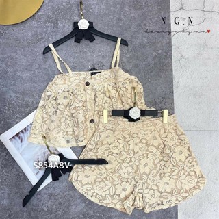 Set ren hoa 2 dây quần short