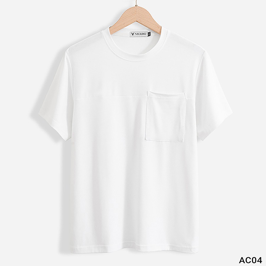 Áo Thun Nam Tay Ngắn Cổ tròn Trắng Trơn Đẹp VICERO 100% Cotton