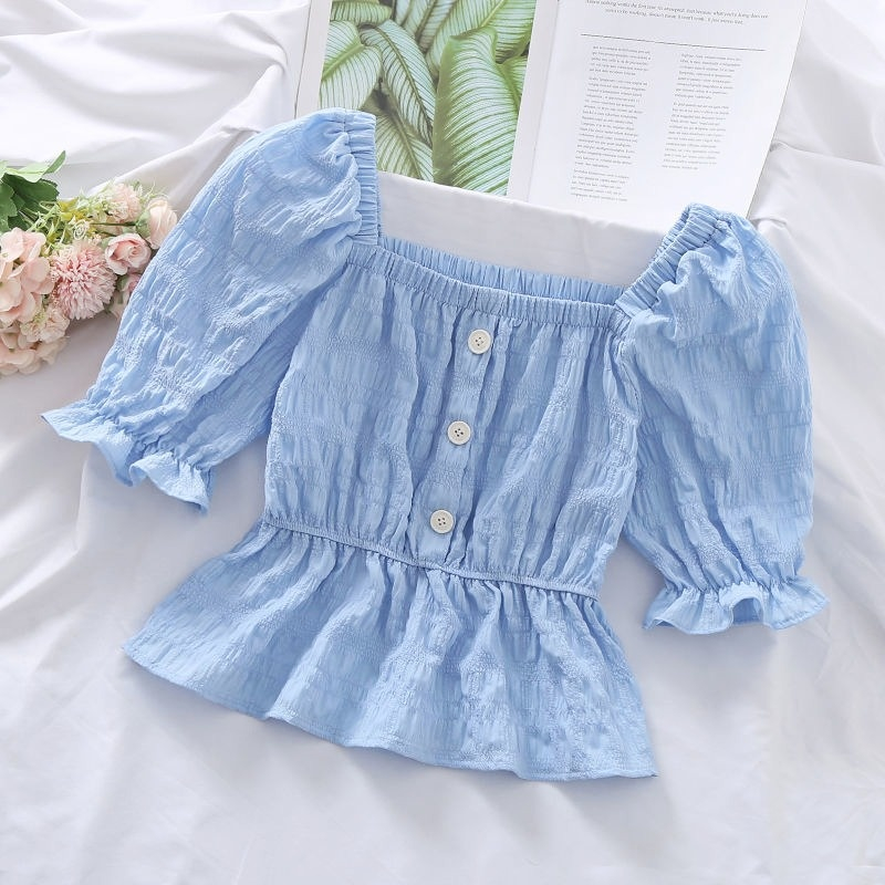 Áo trễ vai tay phồng xếp ly thiết kế thời trang cho nữ