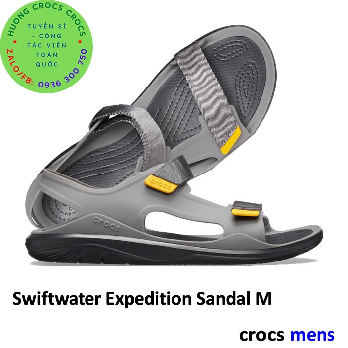 DÉP SANDAL CROCS SWIFTWATER WAVE EXPEDITION CHO NAM MÀU GHI CHUẨN XỊN FULL BOX